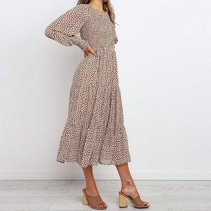 Spotted Pink/Beige Longsleeve Midi Dress